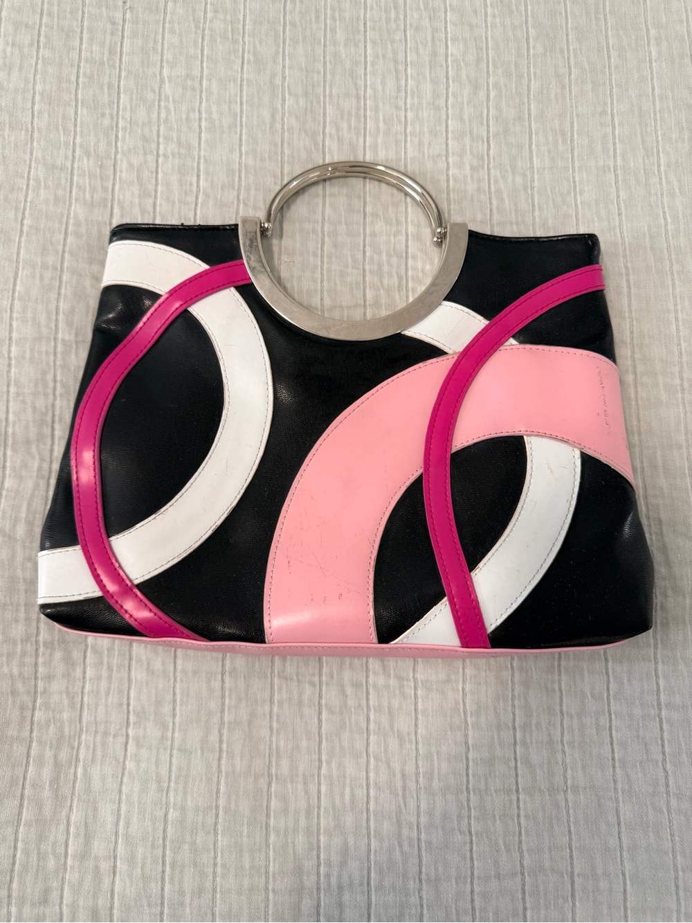Aldo Black Tote with Pink, Hot Pink & White Circular Accents